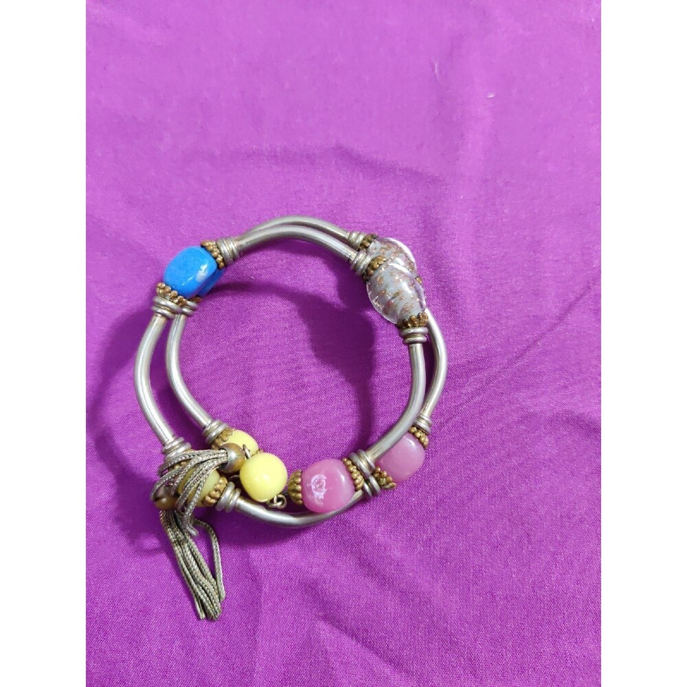 Vintage Coil Bracelet with Glass Beads